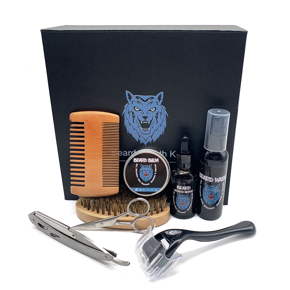 10pcs Barba shop Men's skin care Product beard grooming kit private label Beard Growth Oil Kit