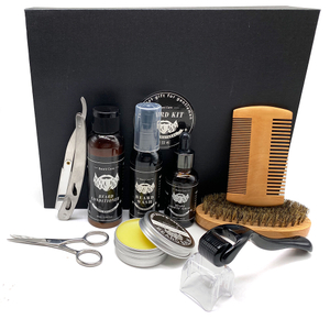 Private Label Beard Growth Kit Cleaning Beard Oil Serum Roller Beard Balm Grooming Care Gift Set