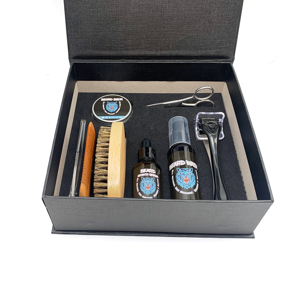 Mens organic beard oil balm shaping tool for beard growth grooming kits