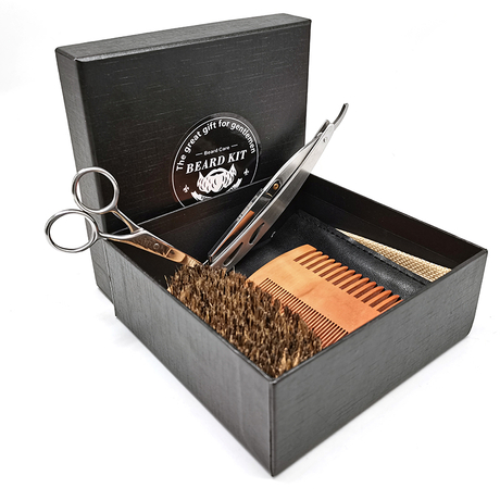 OEM/ODM Men's Beard Grow Kit with Metal Scissors And Equipment Set Common Comb for Home Or Salon Use Wood Handle